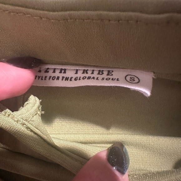 12th Tribe  pistachio Green Ruched Tie Neck Layered Mini Dress Size Small - Picture 3 of 3